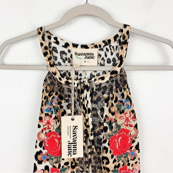 NWT Savannah JaneLeopard Print Floral Embroidered Tank Top Sz S - Picture 3 of 6